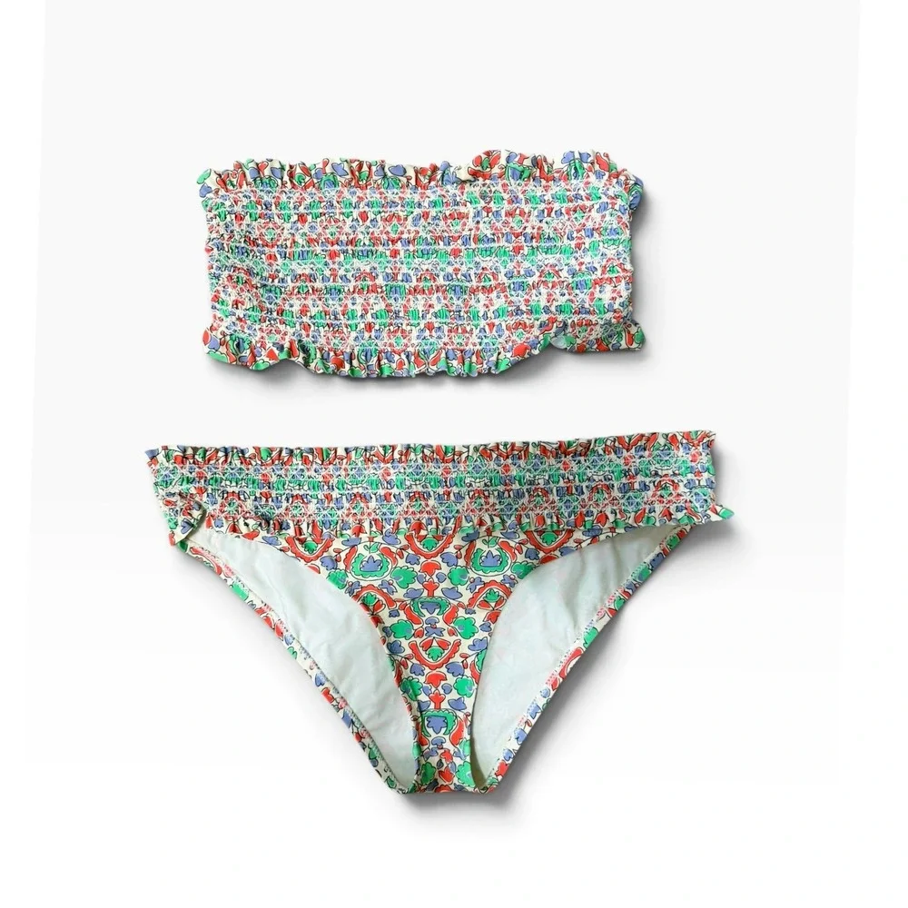 Tory Burch Costa Bandeau bikini set Cottagecore Smocked Floral Swimsuit S/L